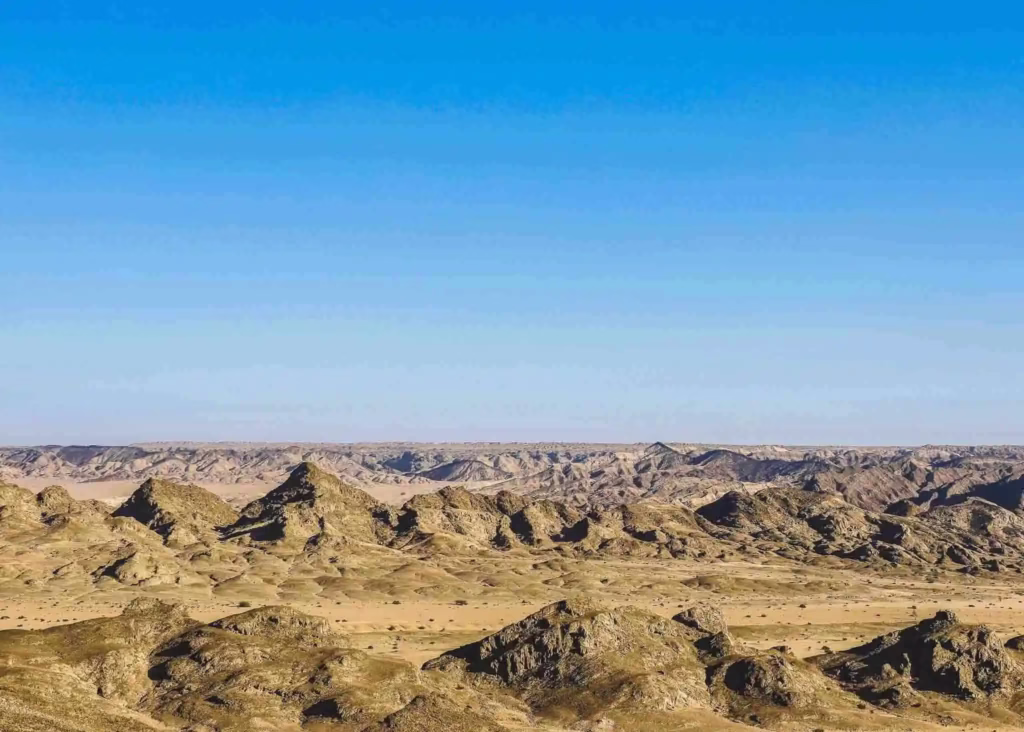 A landscape view of Sandwich Harbour on a desert tour, Namibia.